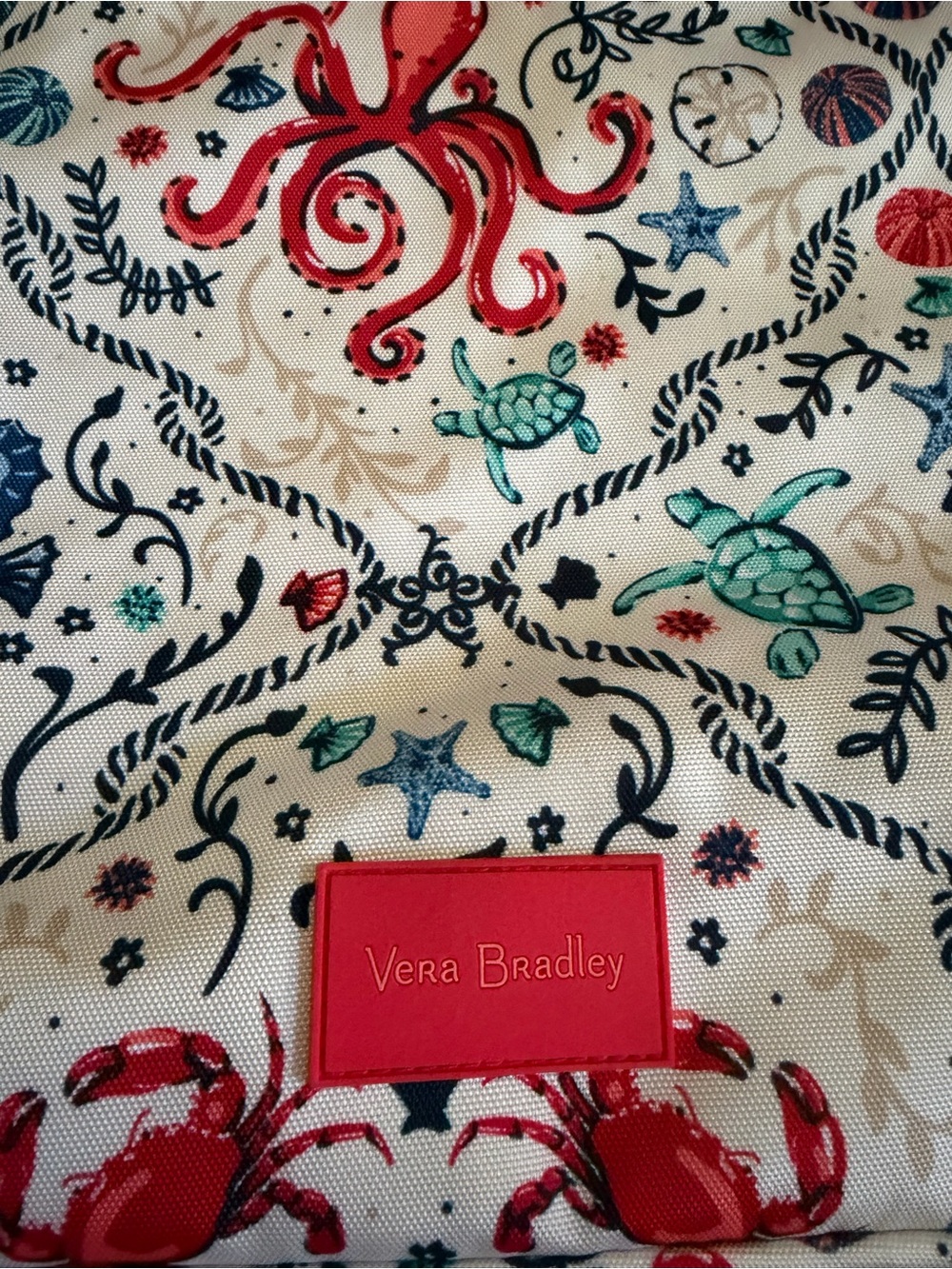 Vera Bradley Sea Life Large Family Tote with Red Handles - Picture 2 of 3